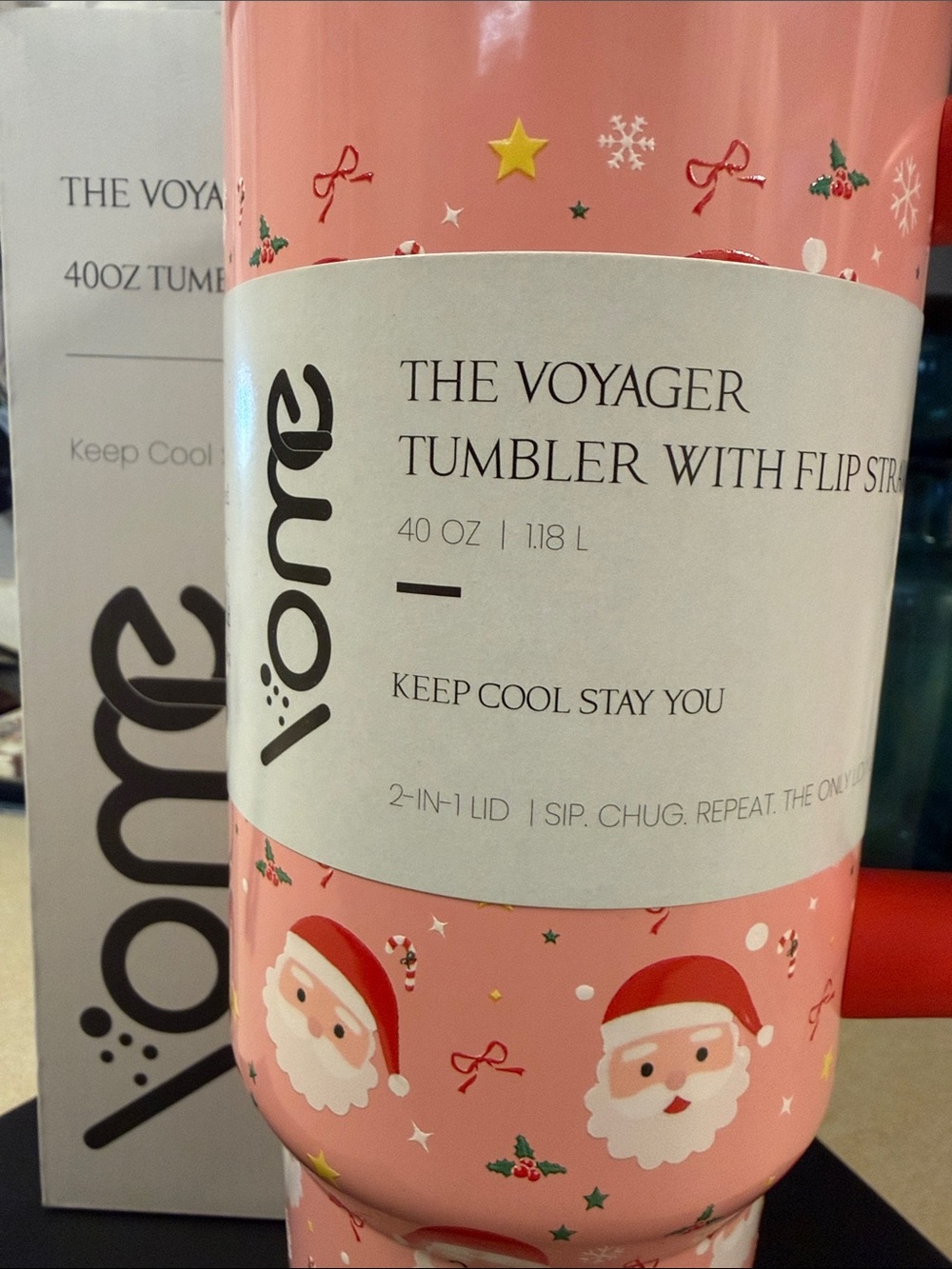 Ilyone Voyager 40oz Tumbler - Pink Santa Print